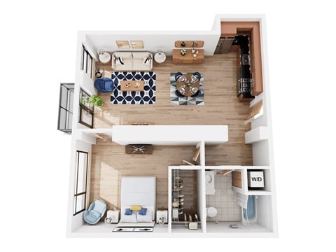 Floor plan for 1 bed, 1 bath, 978 sqft